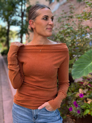 Rust Off The Shoulder Knit Top