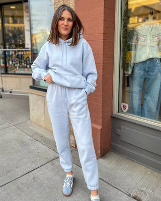 Powder Blue Cotton Blend Fleece Sweatpants