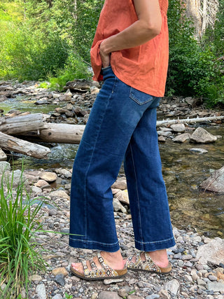High-Rise Wide Leg Crop Trouser Hem Denim