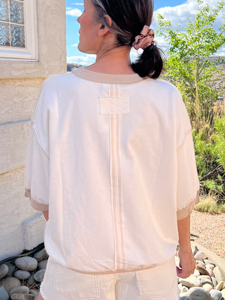 Cream Contrast Trim Raglan Short Sleeve Top