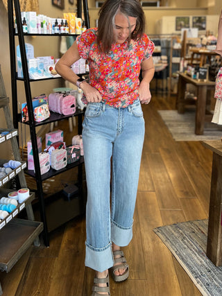 High Rise Cuffed Baggy Straight Denim Jeans