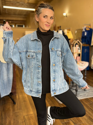 Medium Wash Boxy-Cut Denim Jacket