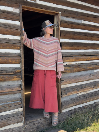 Mocha Mineral-Washed Stripe Thermal Top