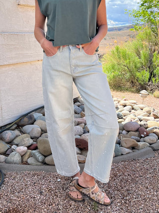 Paint Splashed Stripe Baby Barrel Jeans