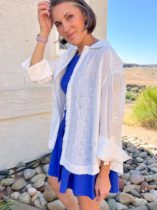 White Eyelet Button Down Top