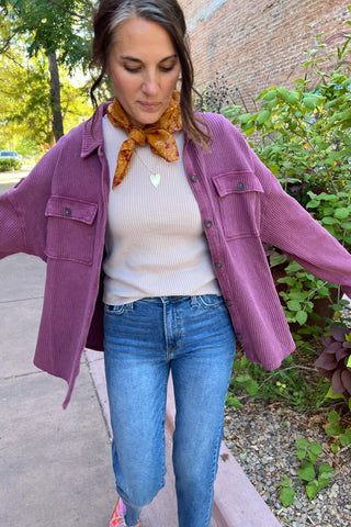 Dark Cherry Mineral Washed Waffle Knit Shacket