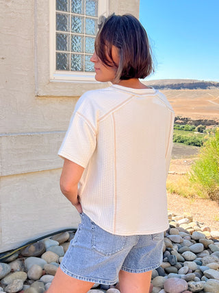 Ivory Textured Knit Henley Top