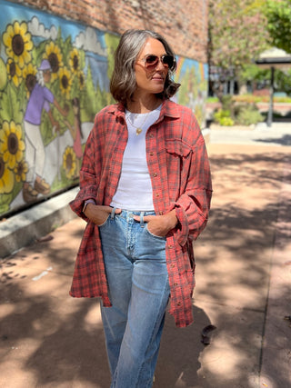 Mineral Wash Coral Plaid Flannel