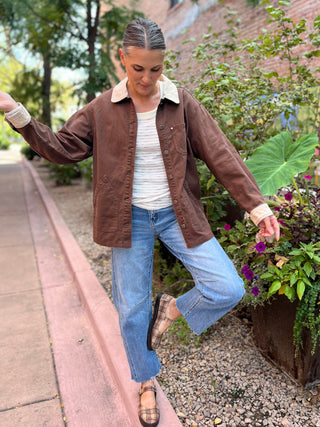 Espresso Contrast Collar Utility Barn Shacket