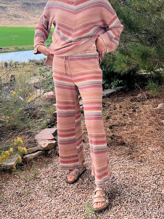 Mocha Mineral-Washed Stripe Thermal Pants