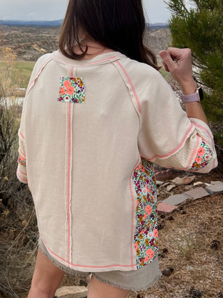 Floral Mixed Print Cotton Oversized Boxy Top