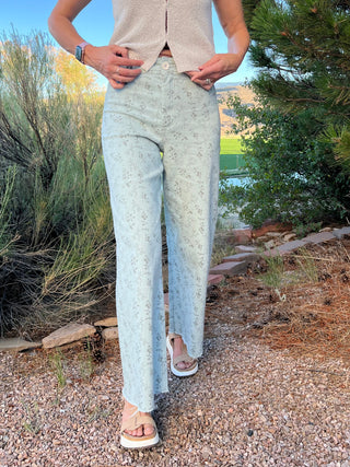 Floral Print Wide Leg Denim Jeans