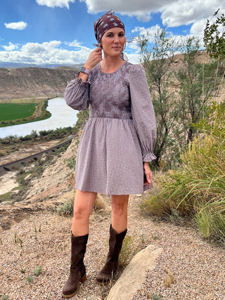 Mocha Smocked Gingham Dress