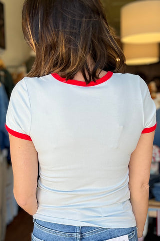 Micro-Ribbed Contrast Trim Fitted Baby Tee