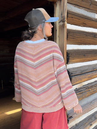Mocha Mineral-Washed Stripe Thermal Top