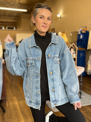 Medium Wash Boxy-Cut Denim Jacket