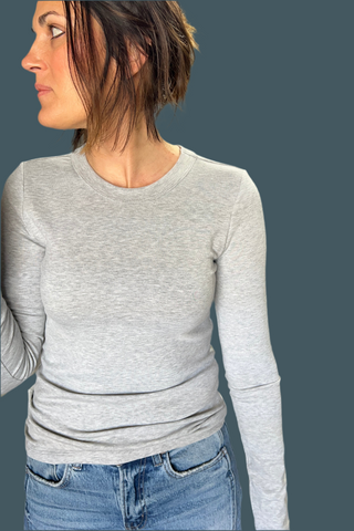 Heather Grey Round Neck Long Sleeve Knit Top