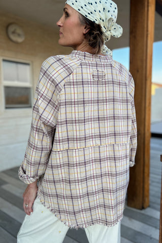 Beige Collar Flannel Button Down