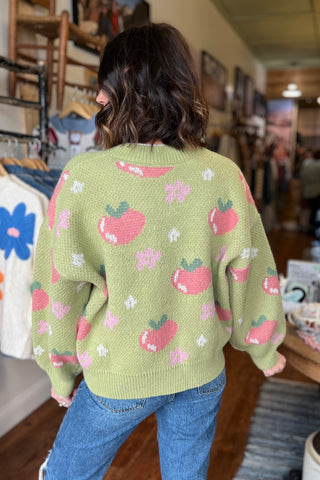 Apple & Floral Pattern Sweater Cardigan