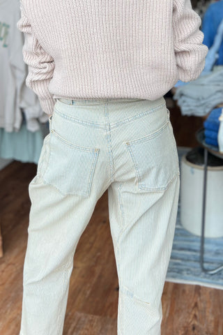 Stripe Cotton Denim Pants with Cotton Belt