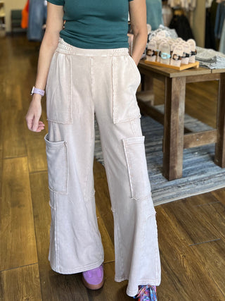 Mineral Wash Wide Leg Cargo Pants