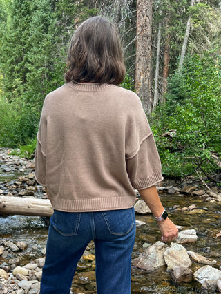 Taupe Drop Shoulder Short Sleeve Sweater Top