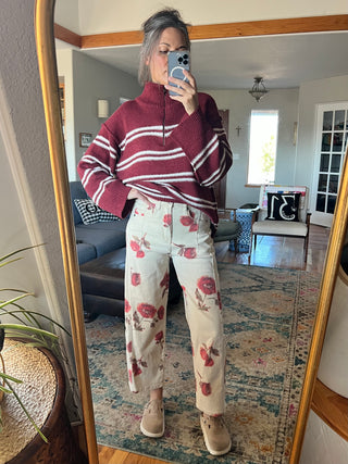 Khaki Rose Floral Print Barrel Pants