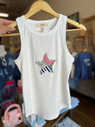 Star Quilt Applique White Knit Tank Top