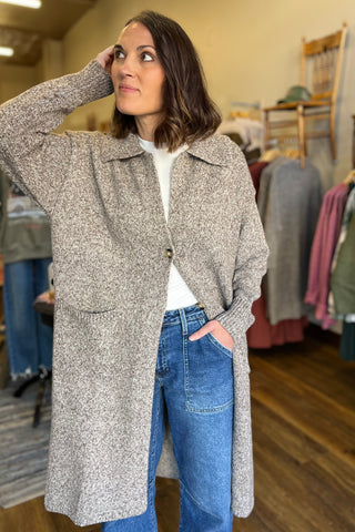Heathered Brown Collared Sweater Cardigan