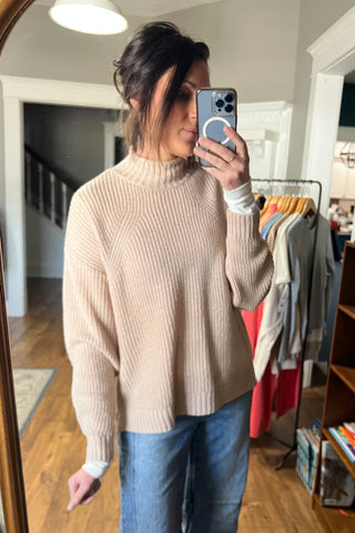 Beige Chunky Knit Mock Neck Sweater