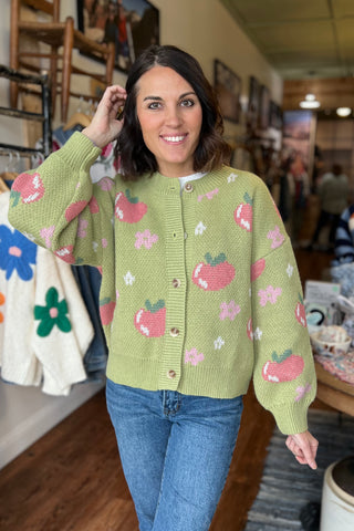 Apple & Floral Pattern Sweater Cardigan