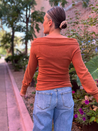 Rust Off The Shoulder Knit Top