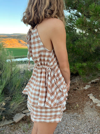 Mocha Gingham Sleeveless Tank