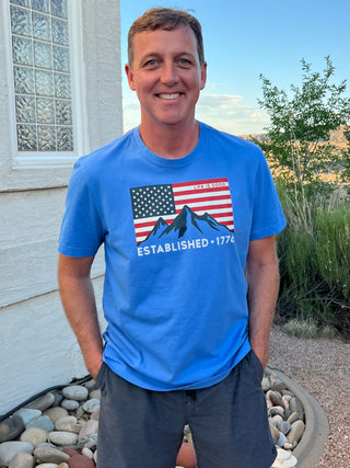 Men's Life is Good Flag Mountain 1776 Short Sleeve Crusher Tee