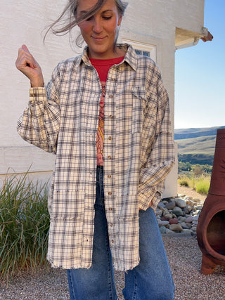 Mineral Wash Cream Plaid Flannel