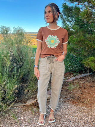 Olive Striped Barrel Pants with Belt