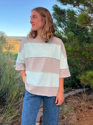 Sky Blue Oversized Colorblock Stripe Top