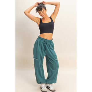 Ruffle Waist Burnout Jogger Pants