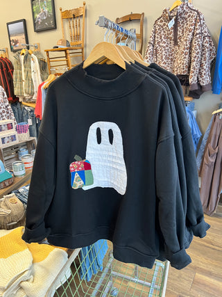 Ghost Vintage Quilt Applique Mock Neck Sweatshirt