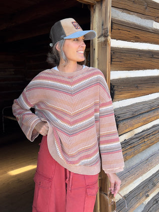 Mocha Mineral-Washed Stripe Thermal Top