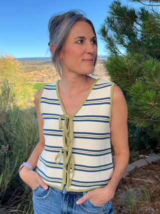 Green & Navy Striped Knit Vest