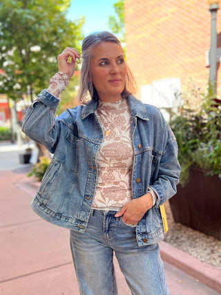Floral-Print Mesh Mock-Neck Raglan Top