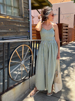 Gingham Print Smocked Top Maxi Dress