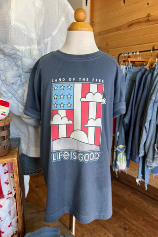 Kids Life Is Good - Land the Free Flag Short Sleeve Crusher Tee