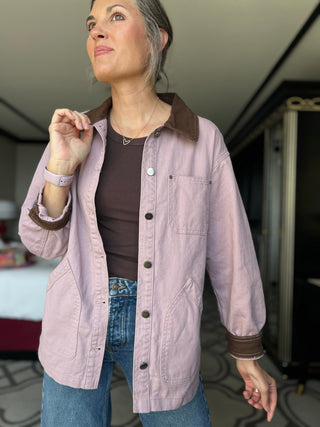Contrast Collar Utility Barn Shacket
