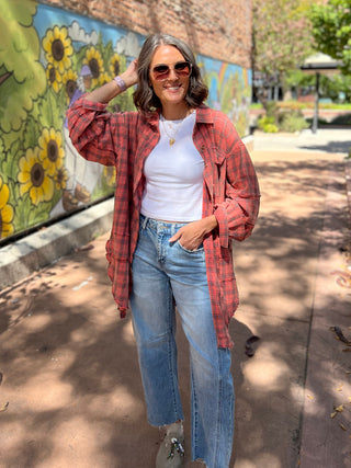 Mineral Wash Coral Plaid Flannel
