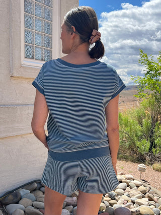 Stripe Short Sleeve Henley Knit Top