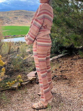 Mocha Mineral-Washed Stripe Thermal Pants