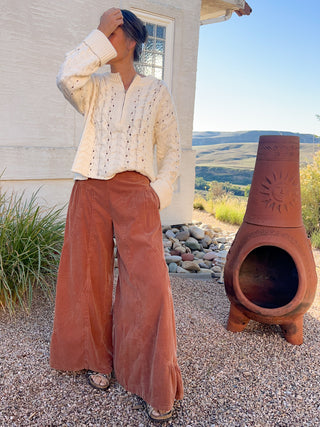 Brick Mineral-Washed Baby Corduroy Palazzo Pants