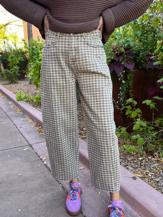 Mini Checkered Print Barrel Jeans